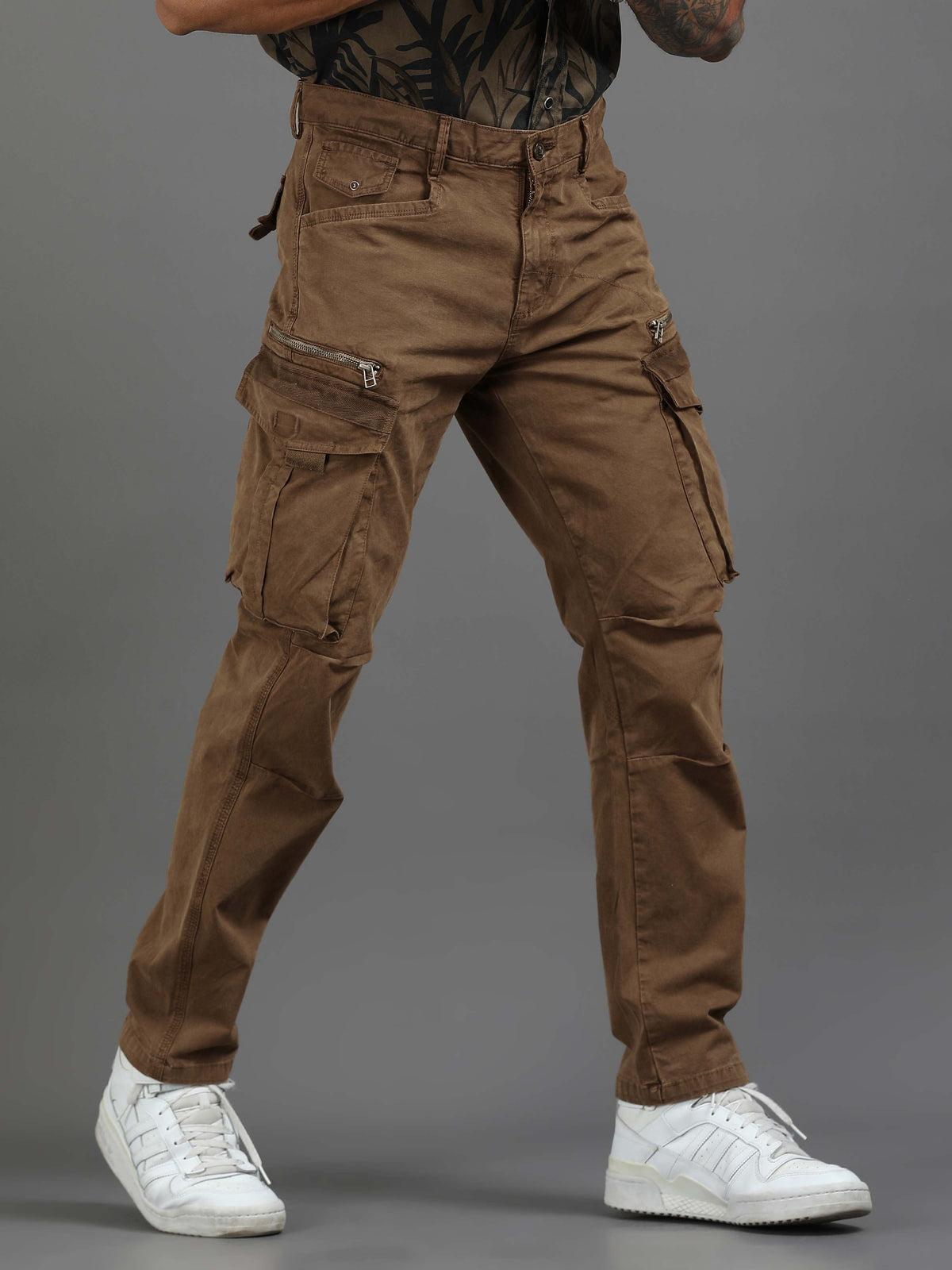 Rugged Zip Cargo Pants In Brown
