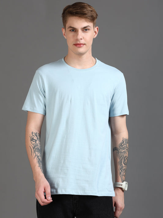 Crew Neck Men Solid T-Shirt - SkyBlue
