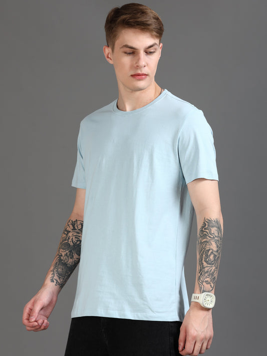 Crew Neck Men Solid T-Shirt - SkyBlue