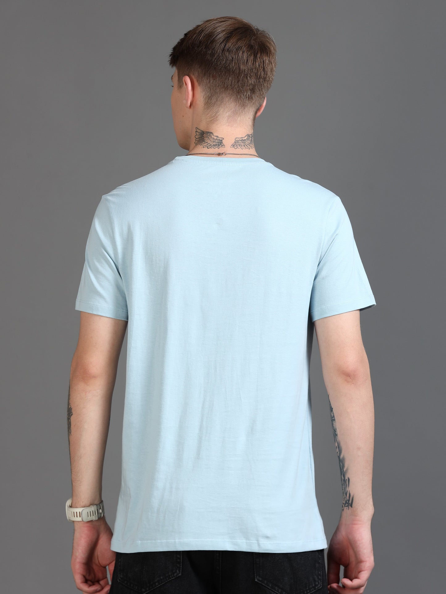 Crew Neck Men Solid T-Shirt - SkyBlue