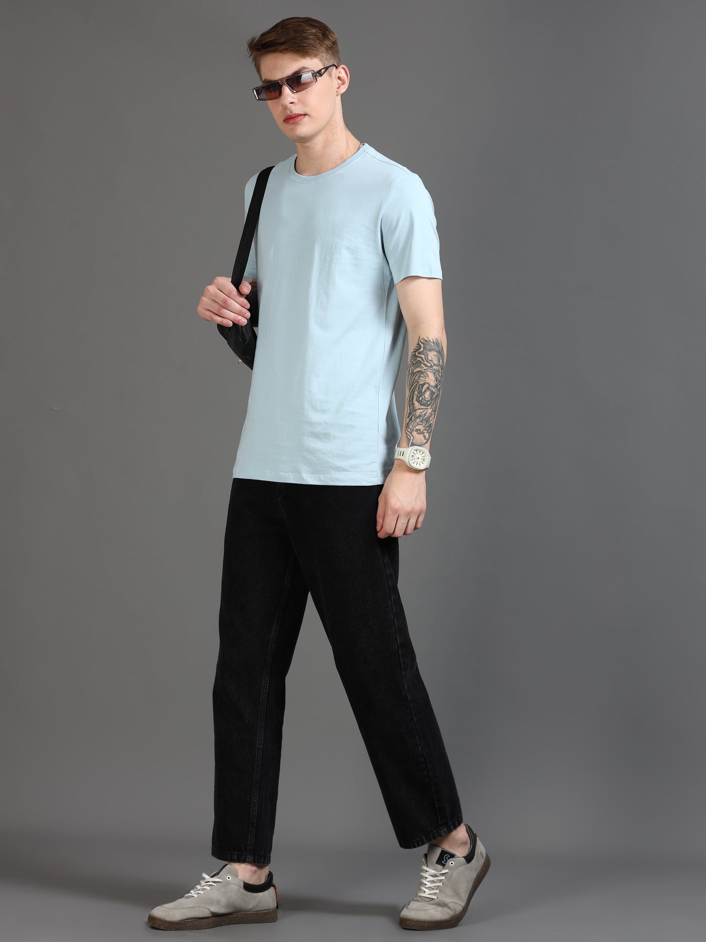 Crew Neck Men Solid T-Shirt - SkyBlue