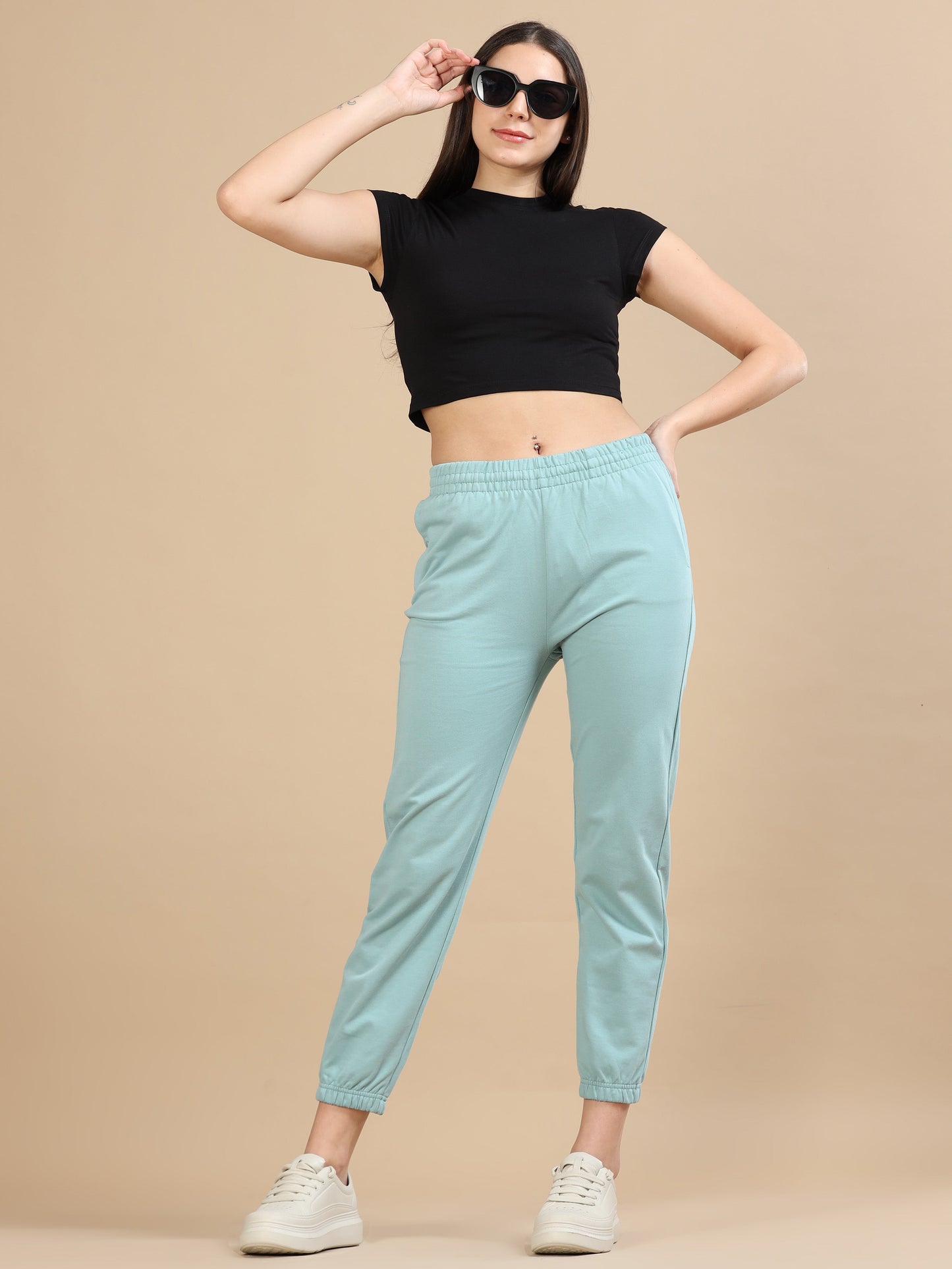 Women Crew Neck Crop Tee - Black