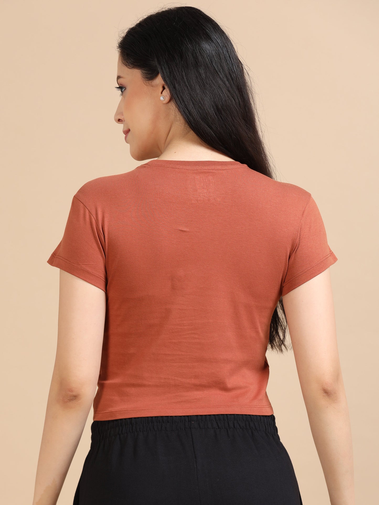 Women Crew Neck Crop Tee - Dull Orange