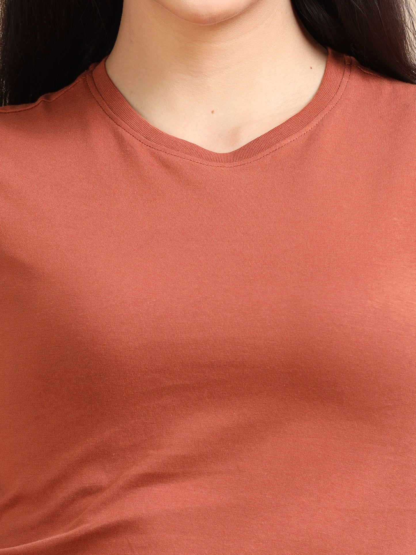 Women Crew Neck Crop Tee - Dull Orange