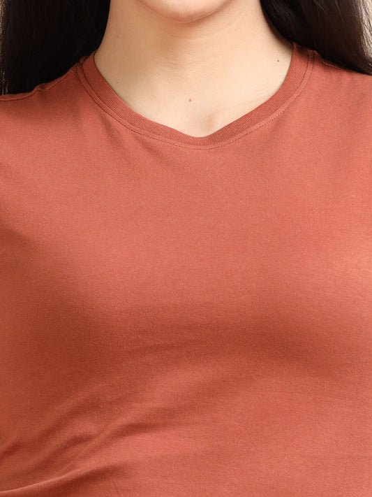 Women Crew Neck Crop Tee - Dull Orange