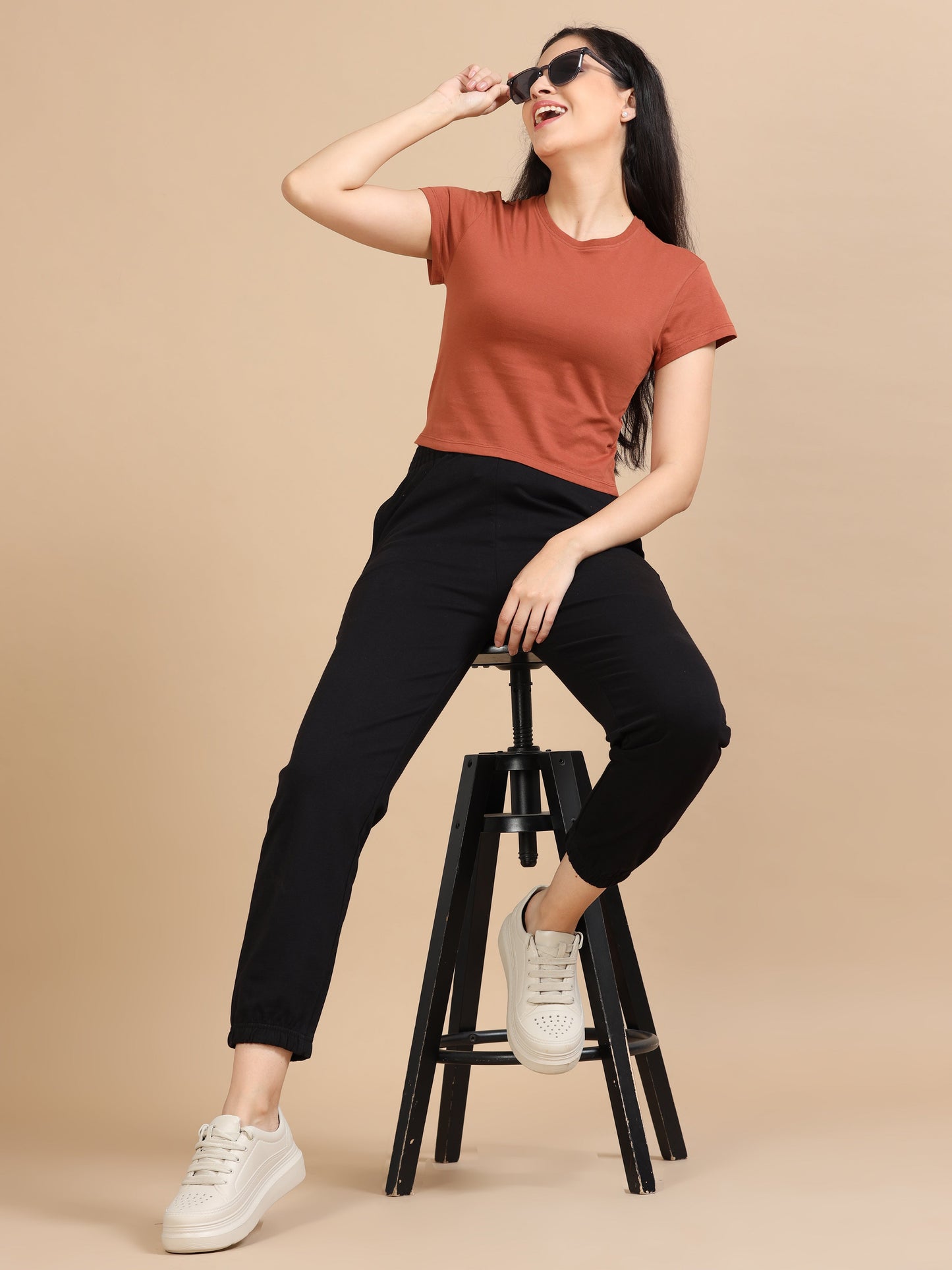 Women Crew Neck Crop Tee - Dull Orange