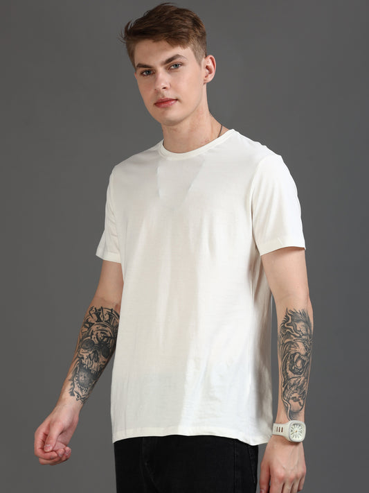Crew Neck Men Solid T-Shirt - White