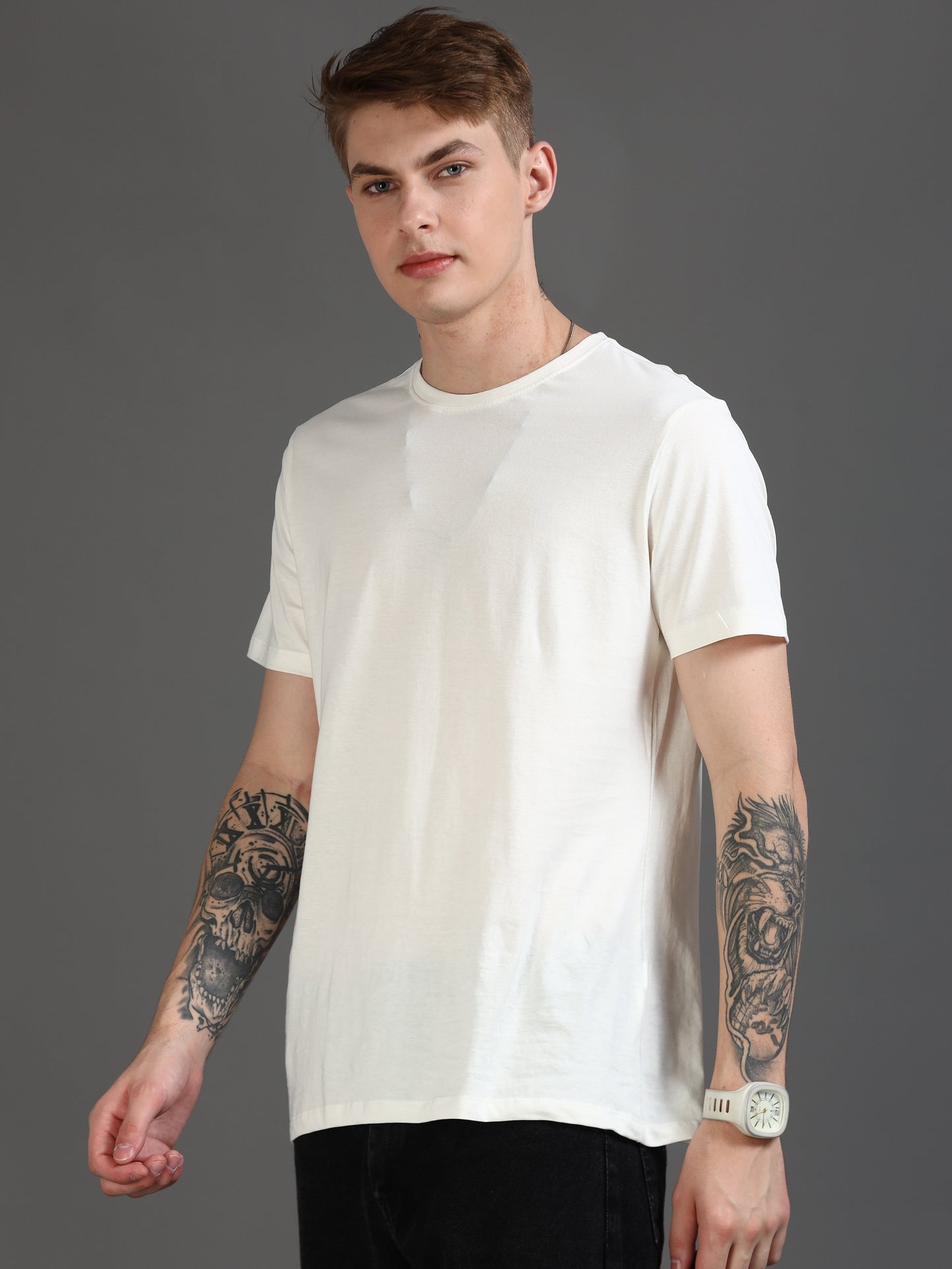 Crew Neck Men Solid T-Shirt - White