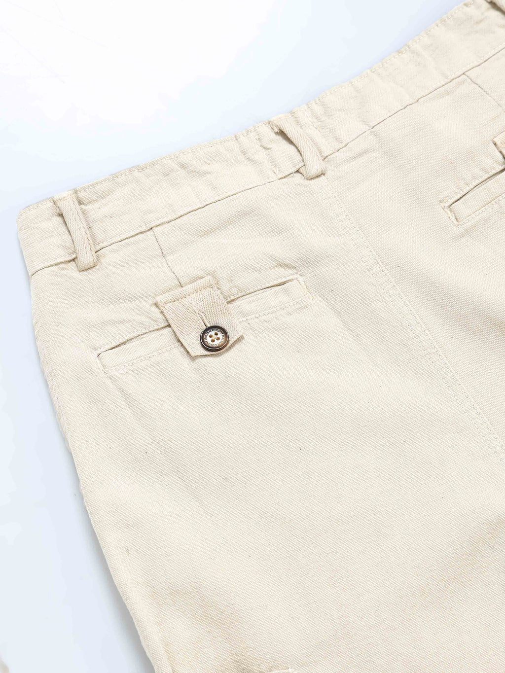 Ecru Pleated Cargo Pant In Cream