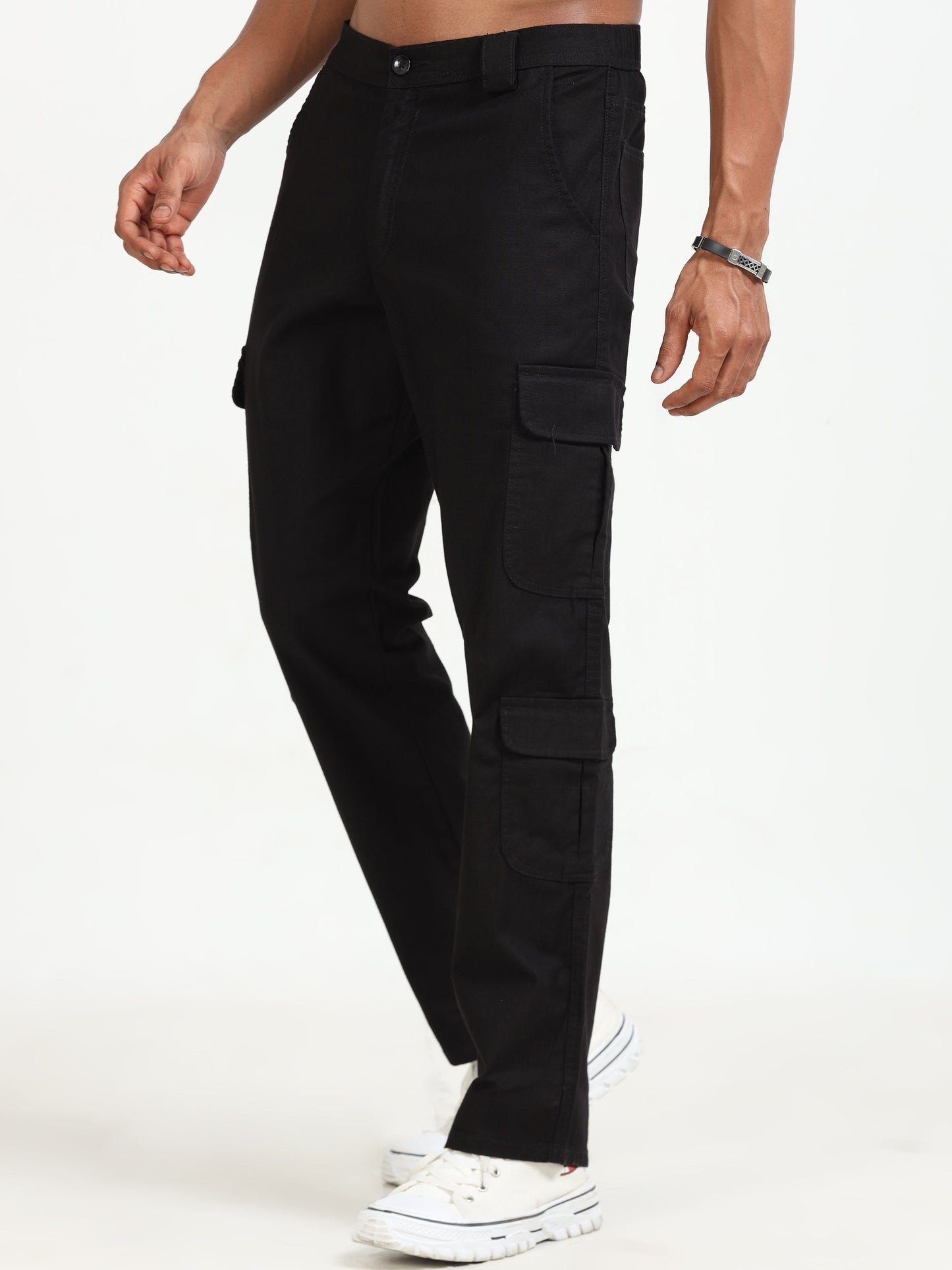 Men Lazy Linen Utility Cargo-Black