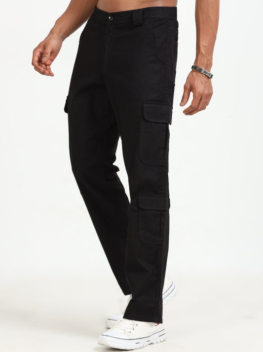 Men Lazy Linen Utility Cargo-Black