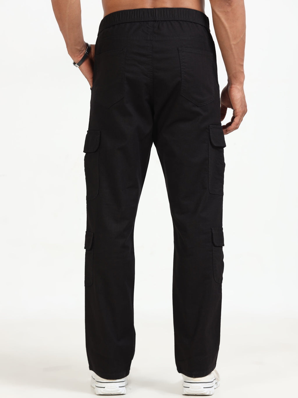 Men Lazy Linen Utility Cargo-Black