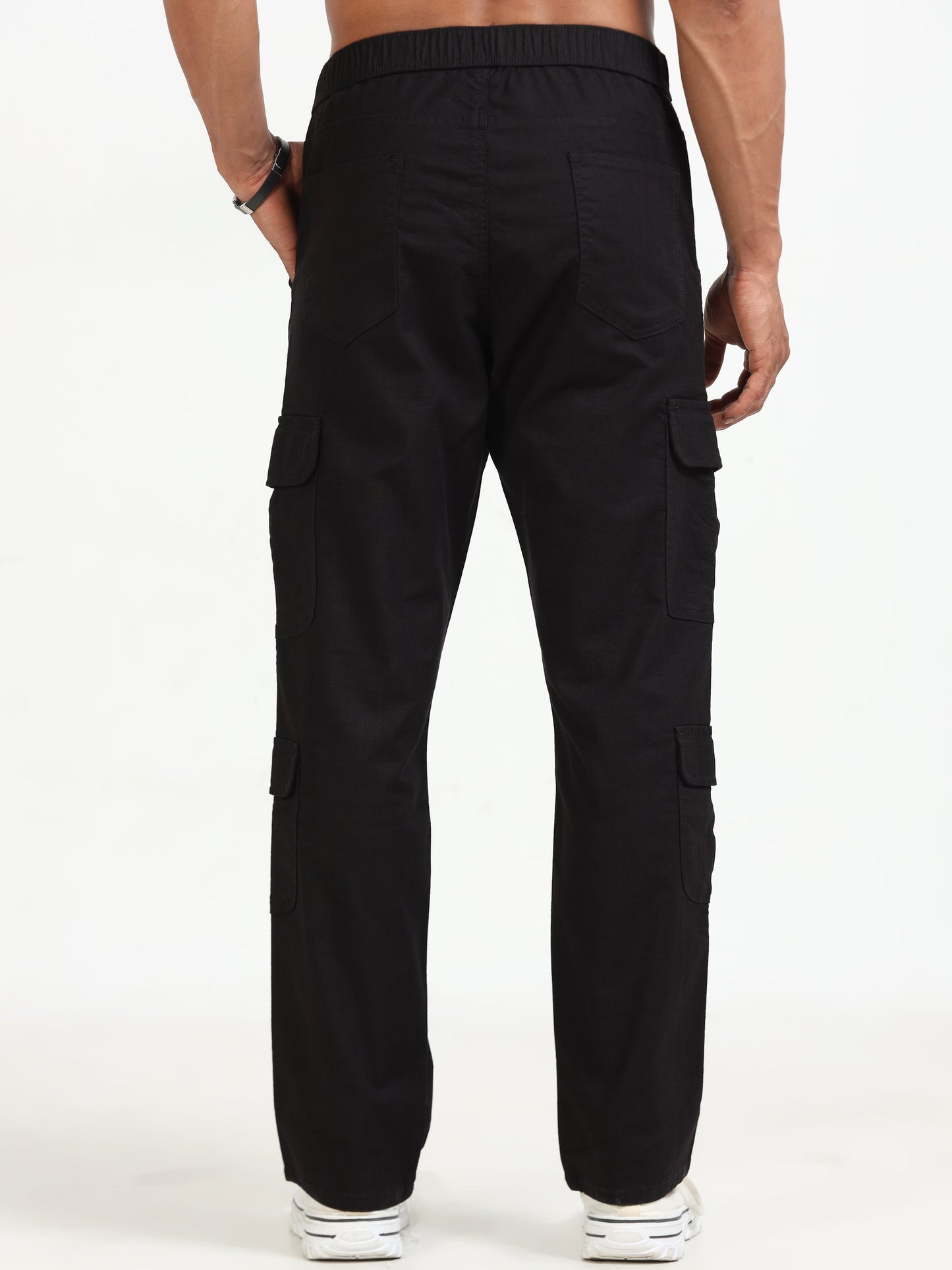 Men Lazy Linen Utility Cargo-Black