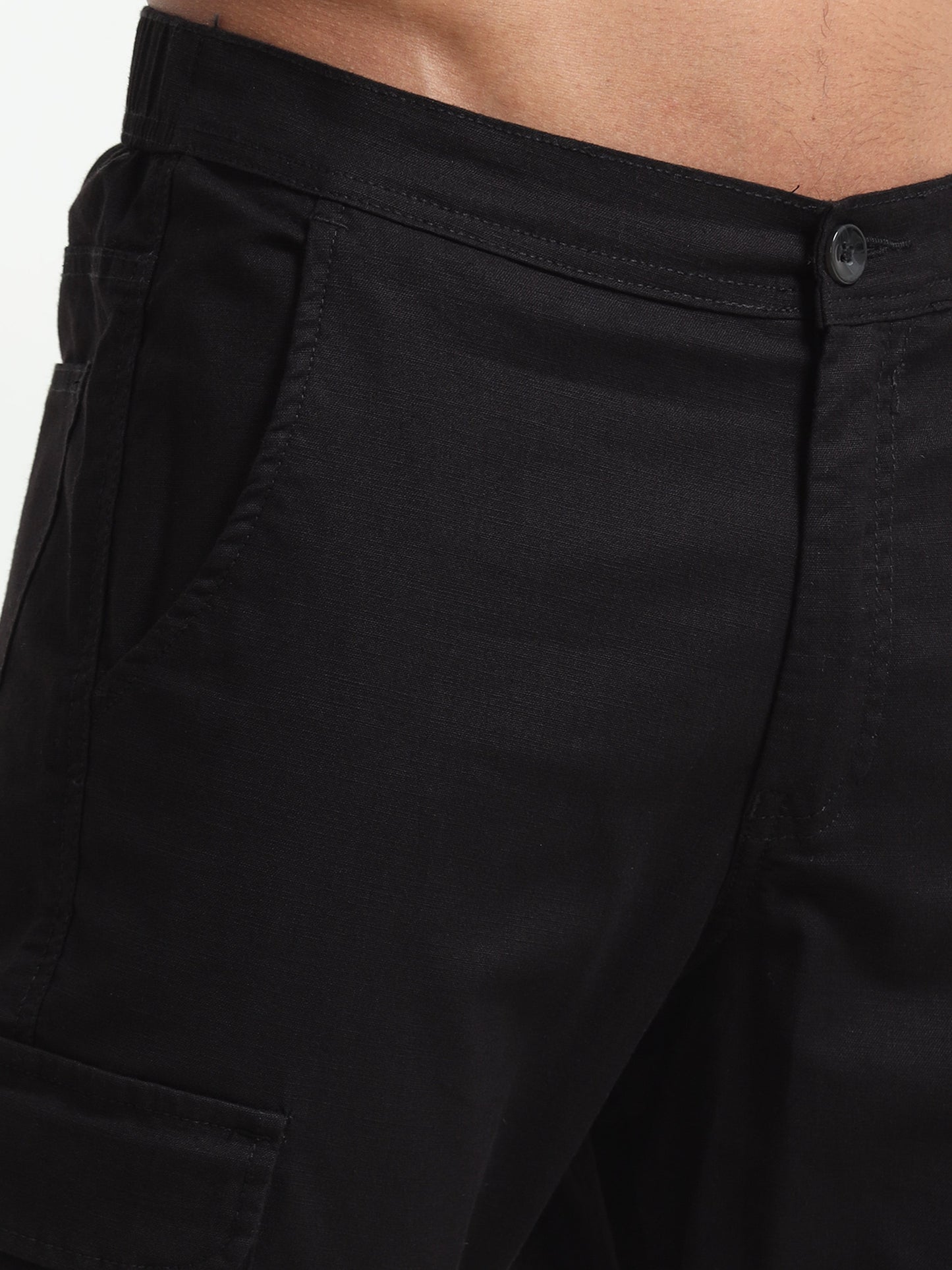 Men Lazy Linen Utility Cargo-Black