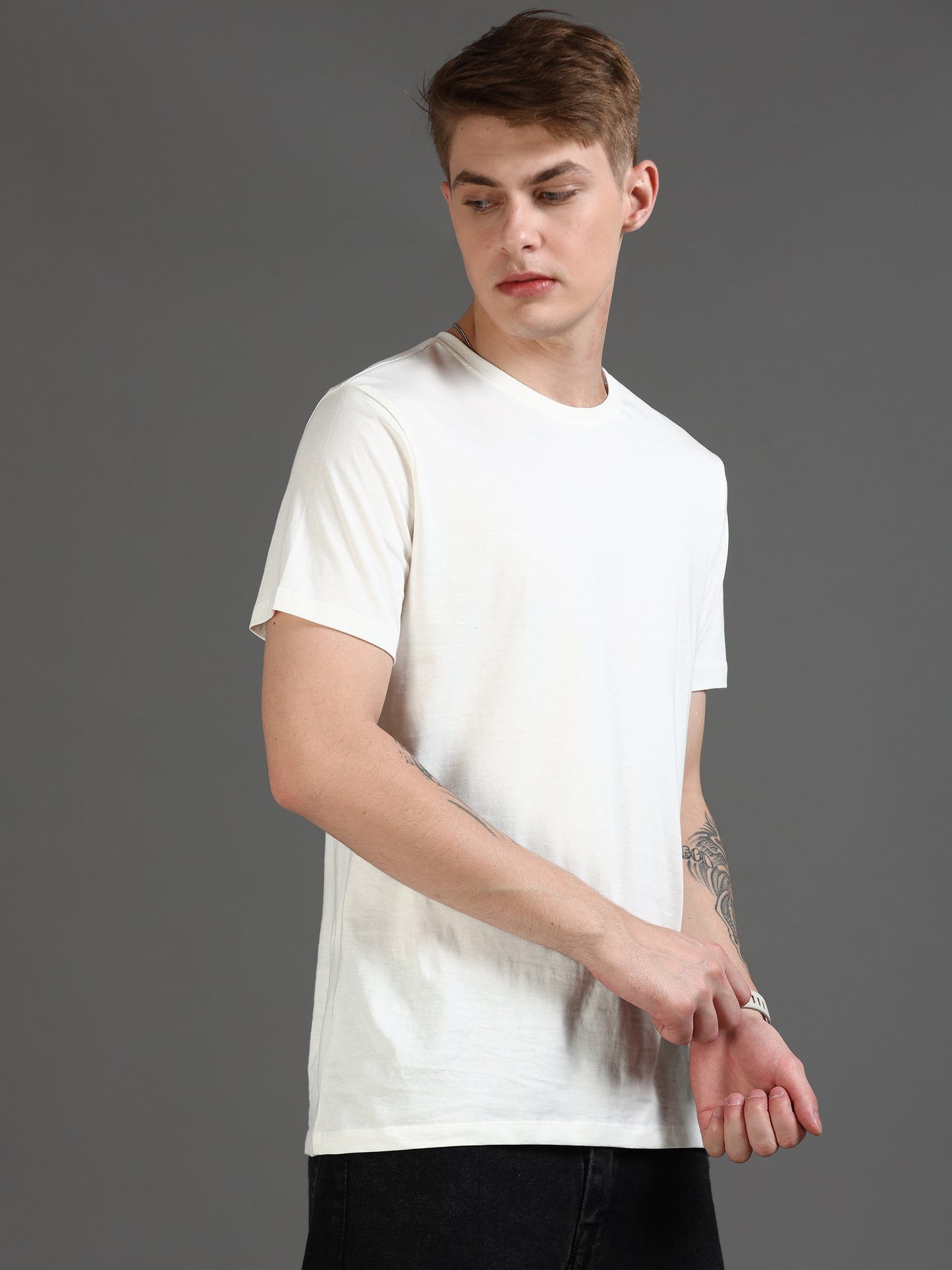 Crew Neck Men Solid T-Shirt - White