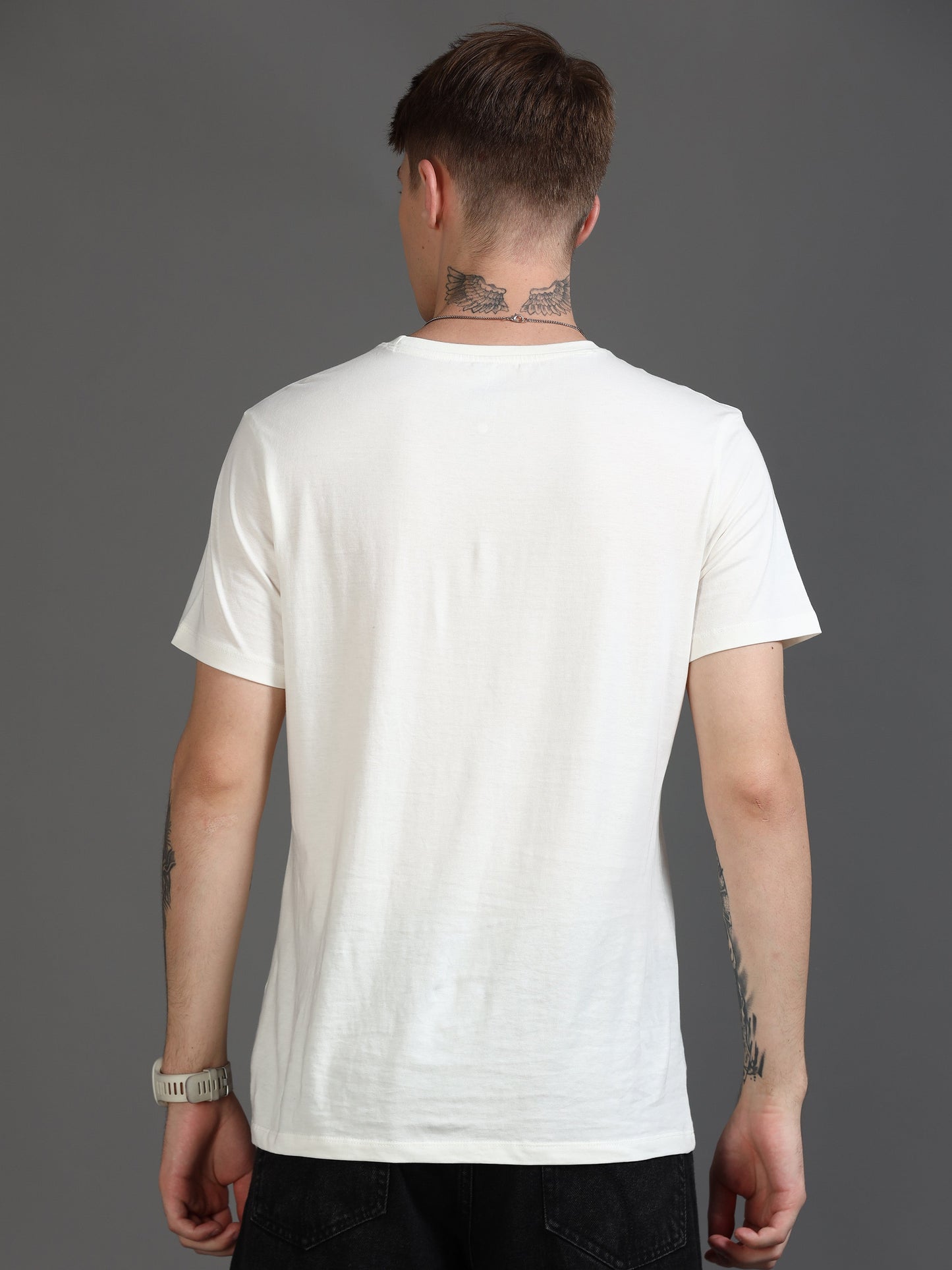 Crew Neck Men Solid T-Shirt - White