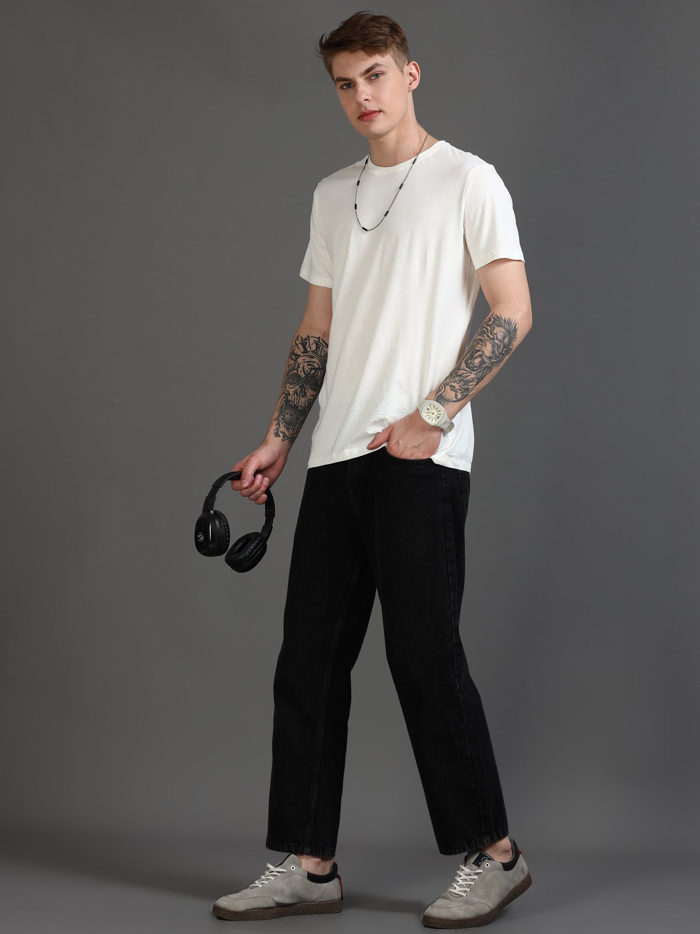 Crew Neck Men Solid T-Shirt - White