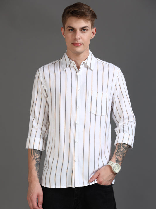 Men Beige & White Stripe Shirt