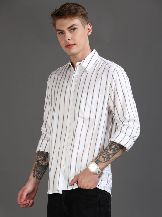 Men Beige & White Stripe Shirt