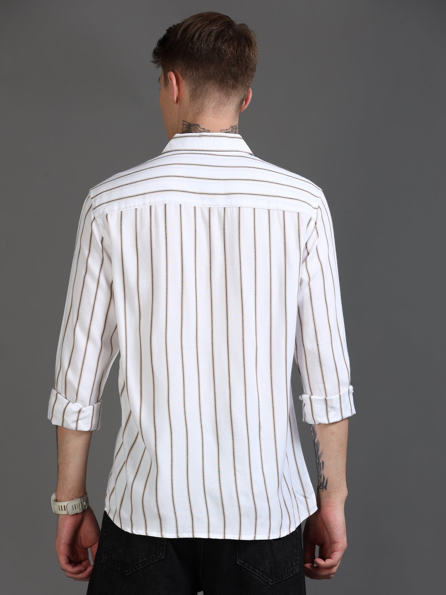 Men Beige & White Stripe Shirt