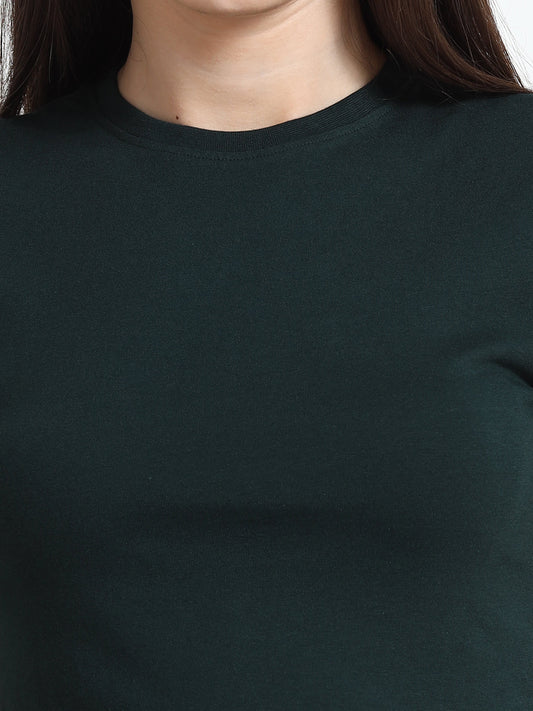 Women Crew Neck Crop Tee - Dark Green