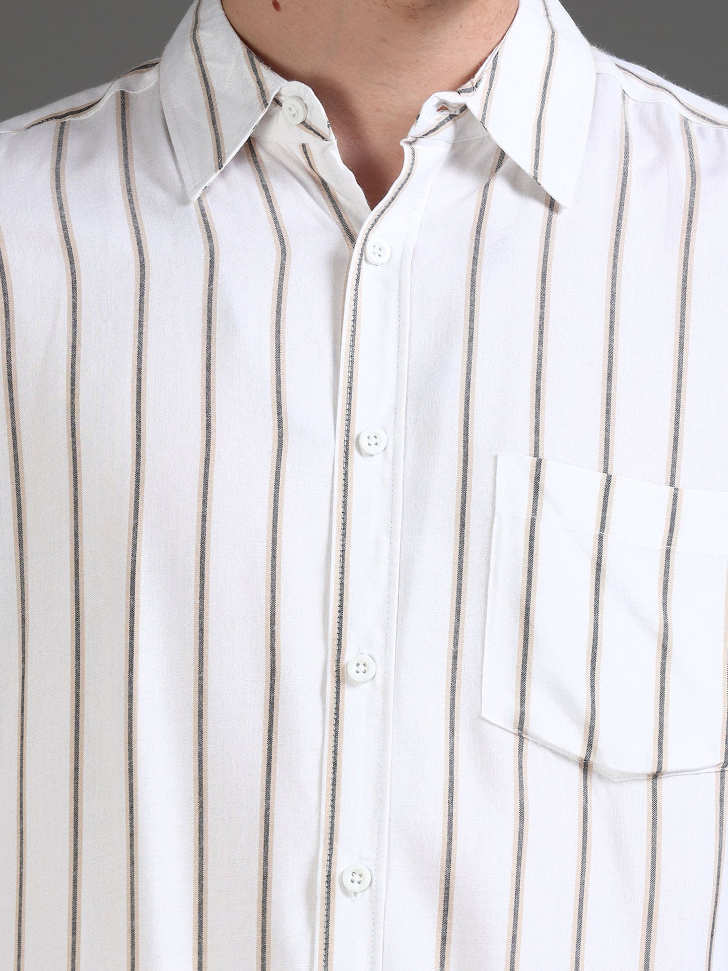 Men Beige & White Stripe Shirt