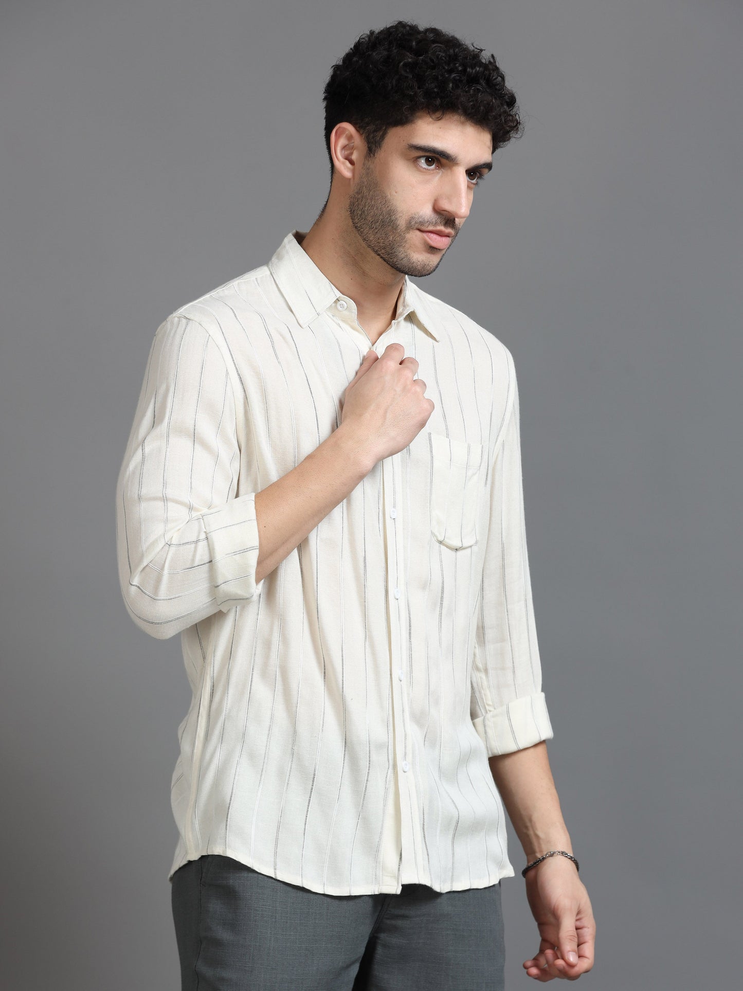 Men Lime Yellow Stripe Shirt