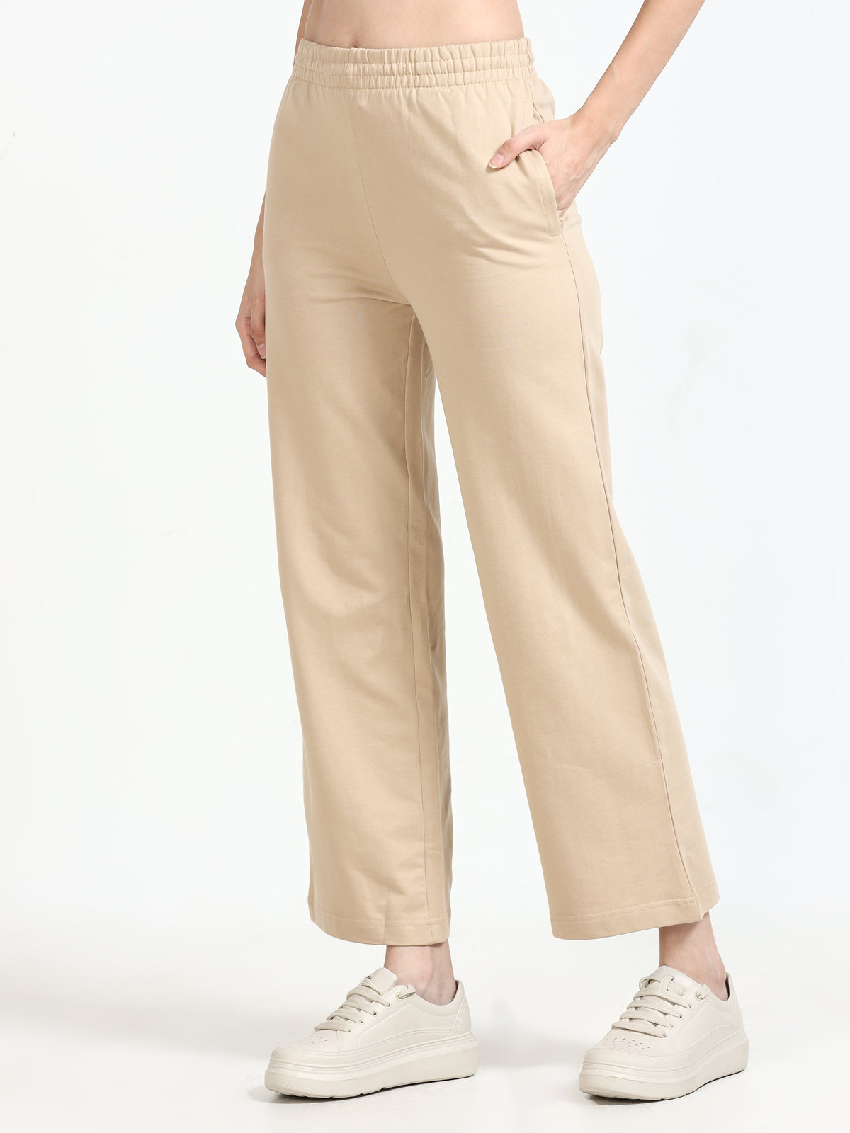 Women High Waist Flared Pant - Beige