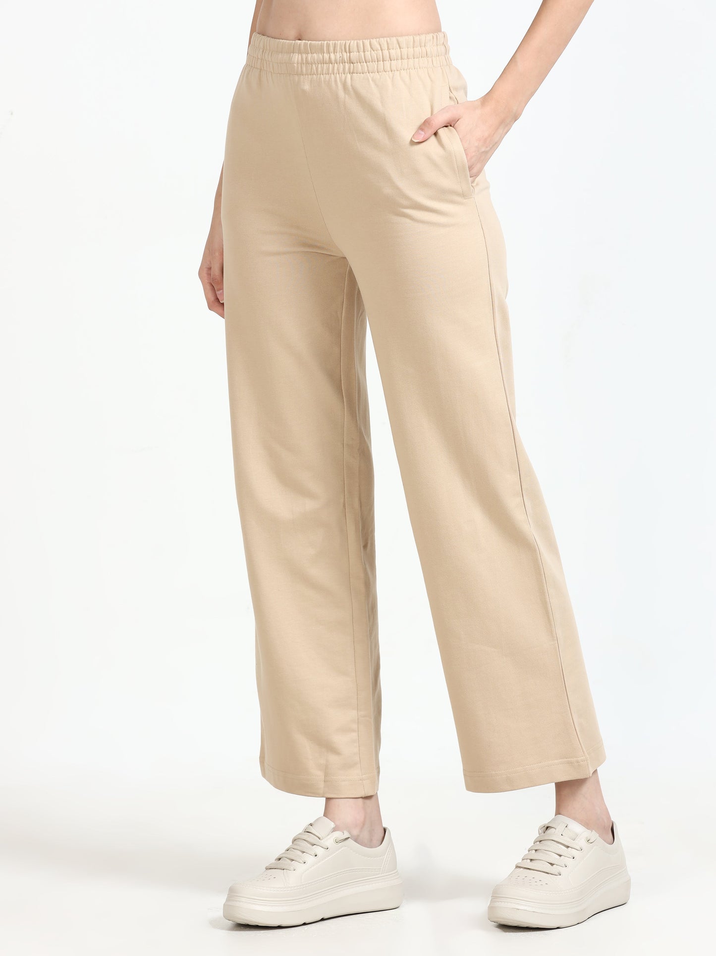 Women High Waist Flared Pant - Beige