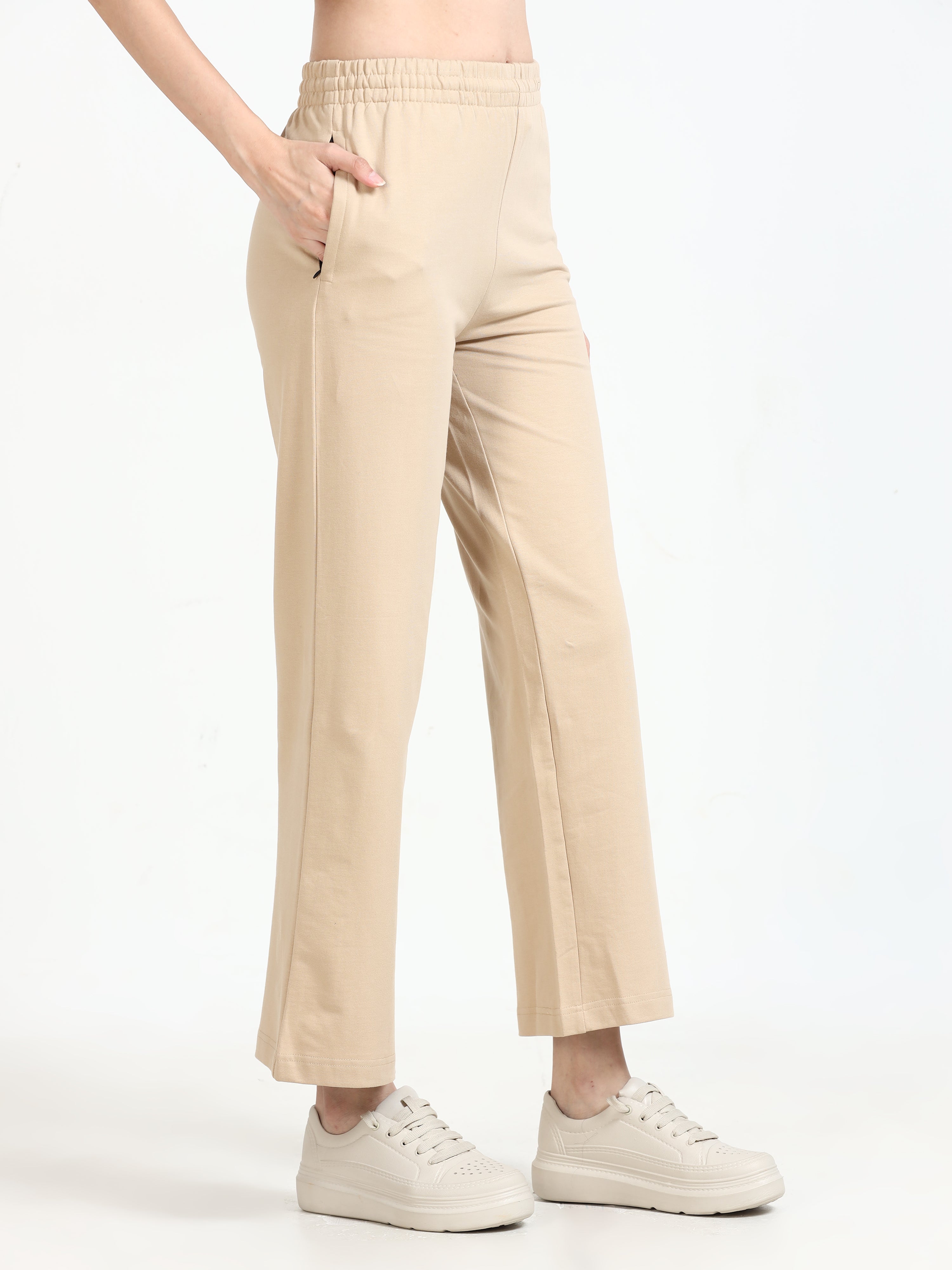 Women High Waist Flared Pant - Beige