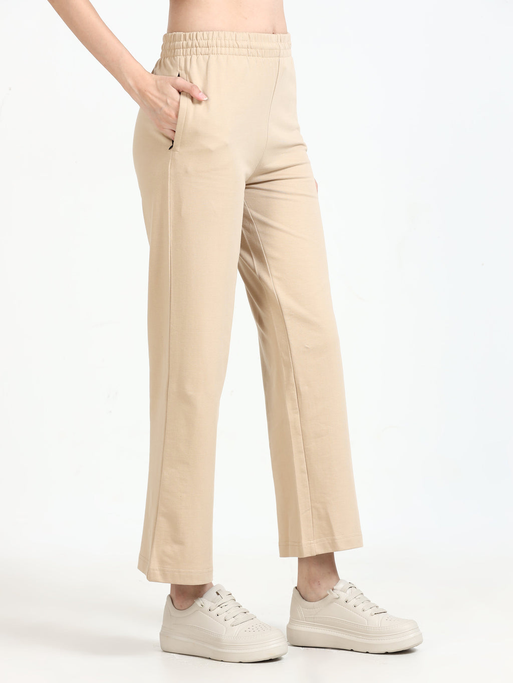 Women High Waist Flared Pant - Beige