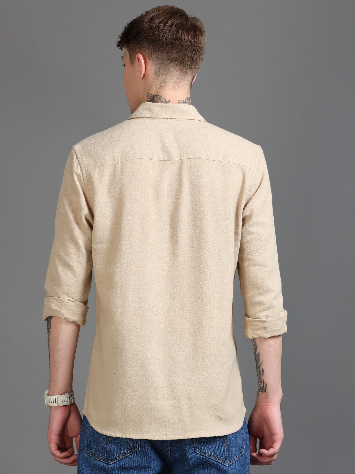 Men Classic Beige Solid Shirt