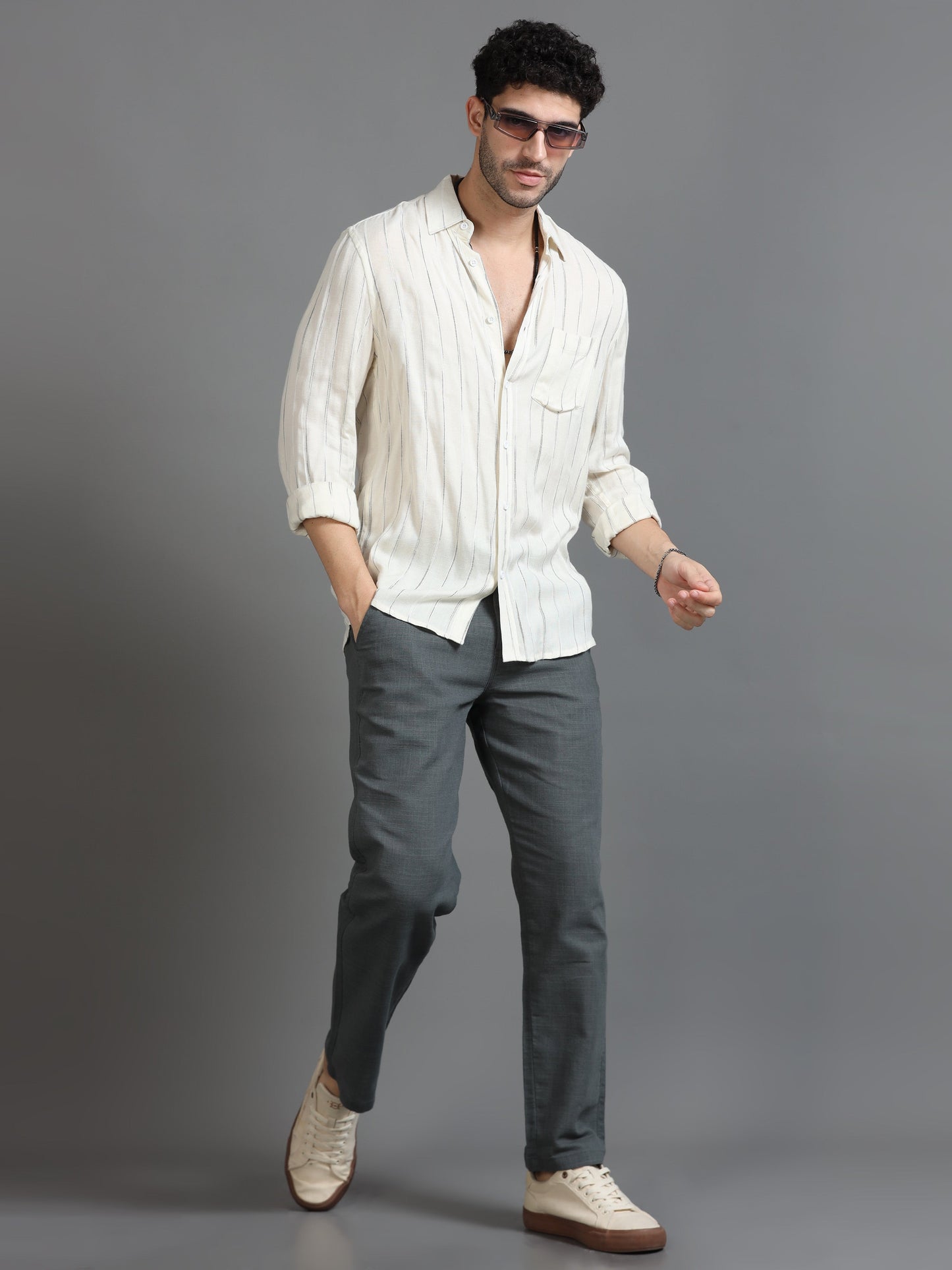 Men Lime Yellow Stripe Shirt