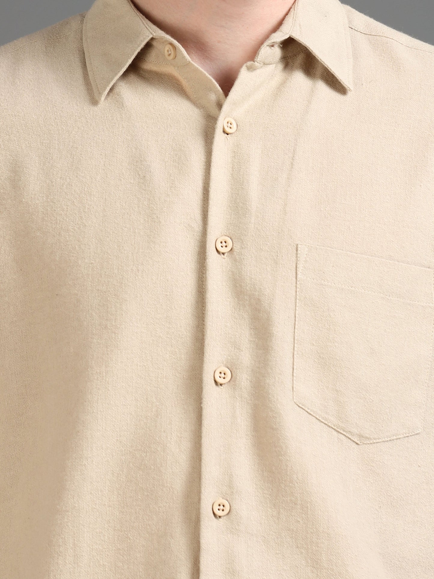 Men Classic Beige Solid Shirt