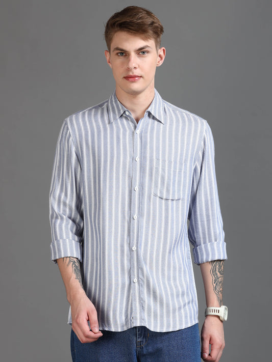 Men Light Blue & White Stripe Shirt