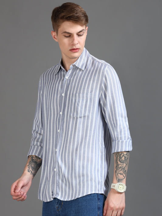 Men Light Blue & White Stripe Shirt