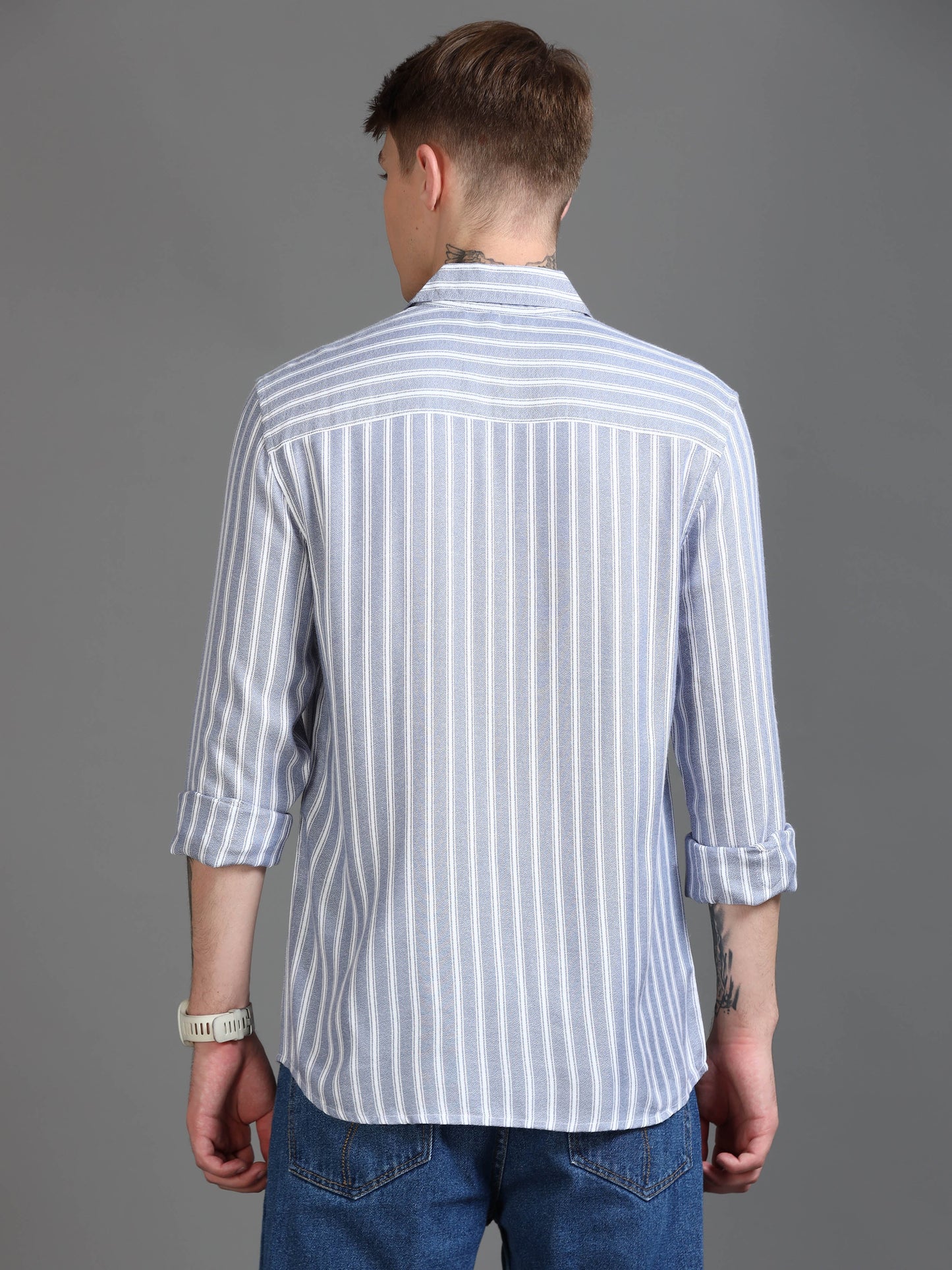 Men Light Blue & White Stripe Shirt