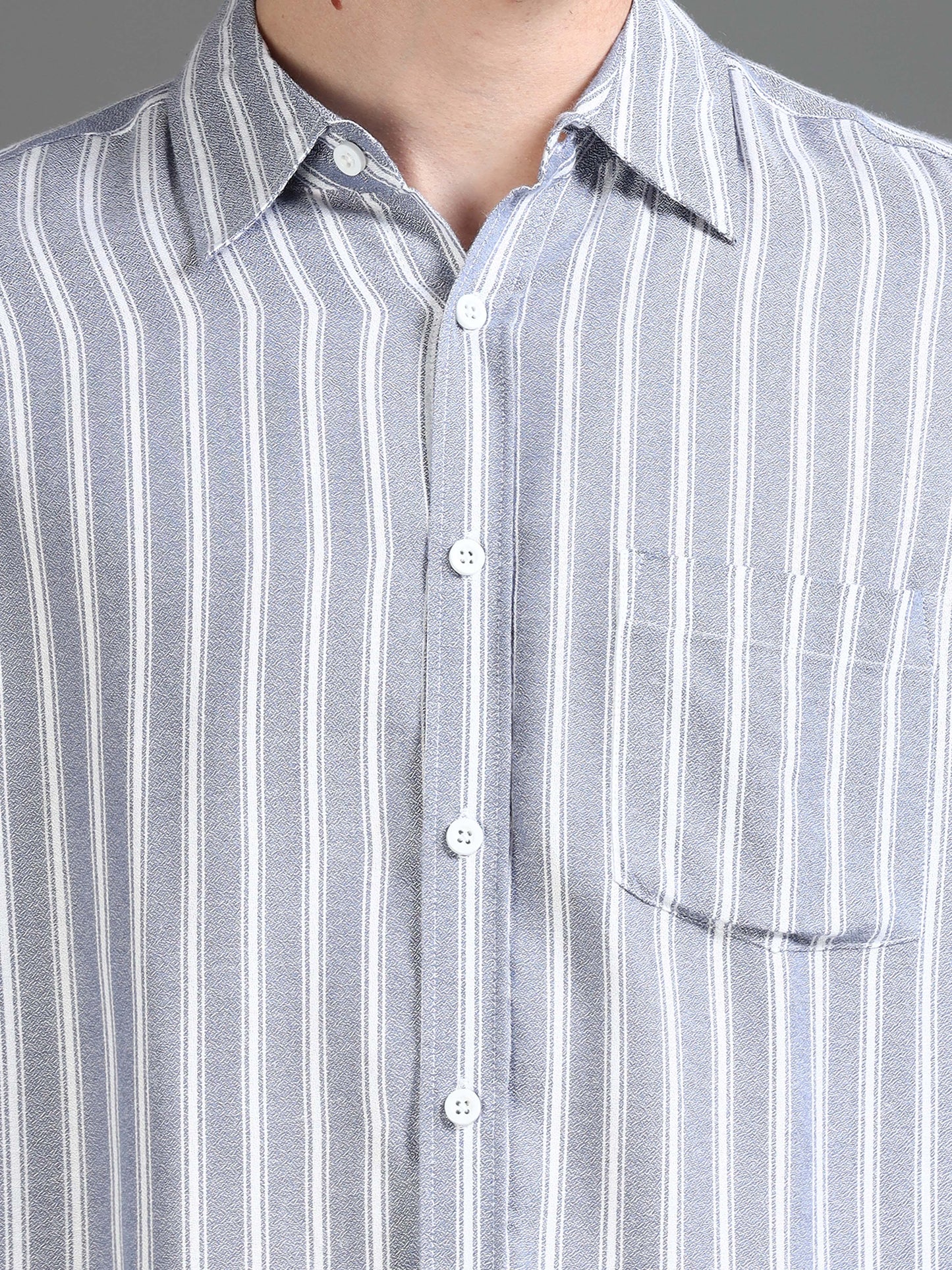 Men Light Blue & White Stripe Shirt