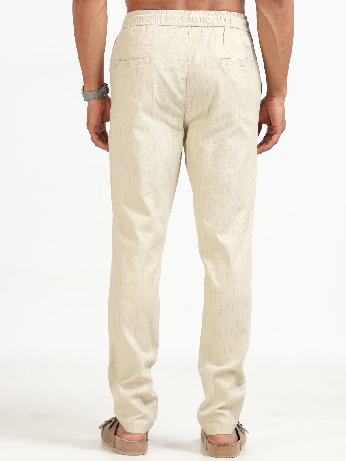 Men Air Linen Stripes Pant-Beige