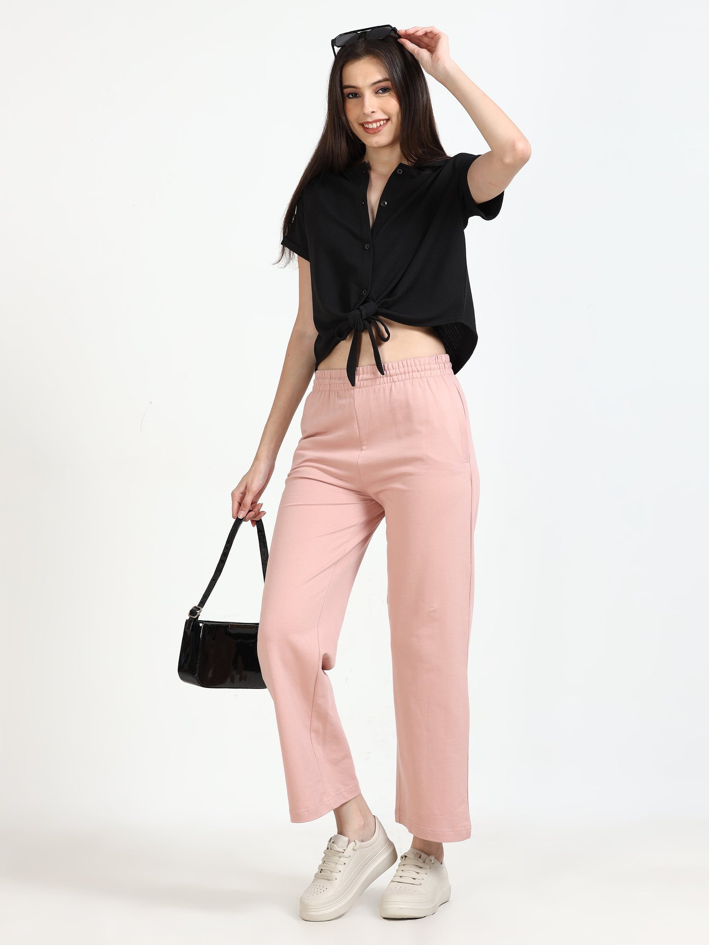 Women High Waist Flared Pant - Light Pink