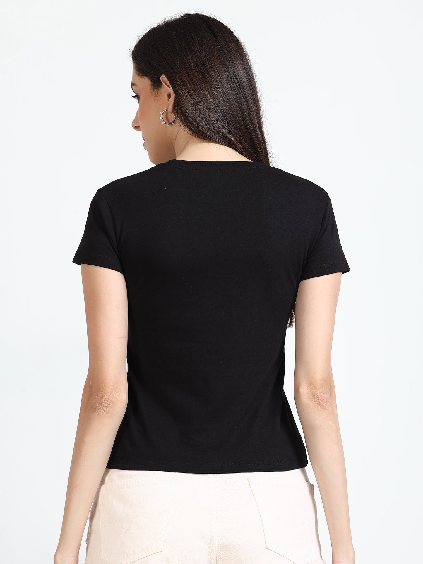 Women Crew Neck Solid Tee - Jet Black