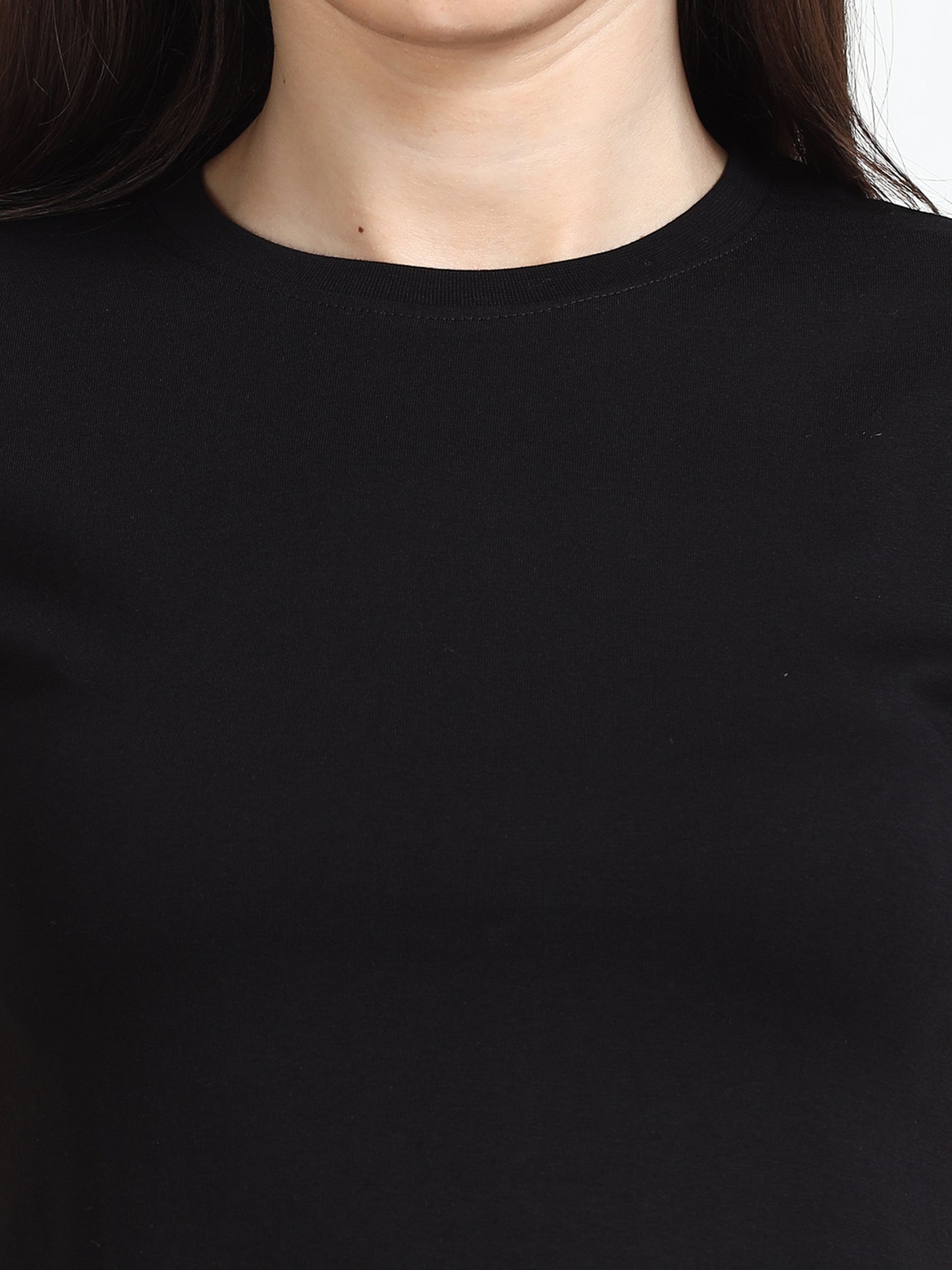 Women Crew Neck Solid Tee - Jet Black