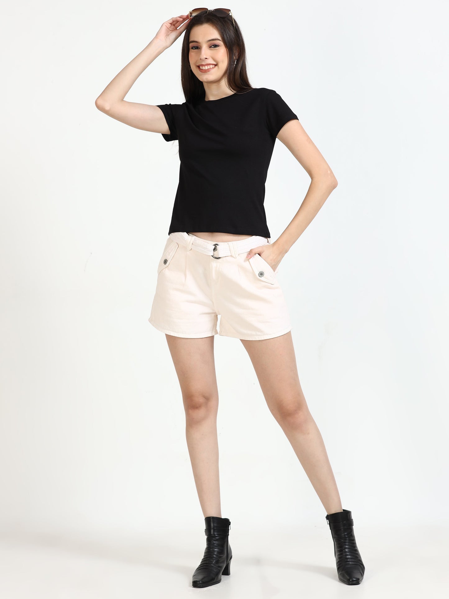 Women Crew Neck Solid Tee - Jet Black