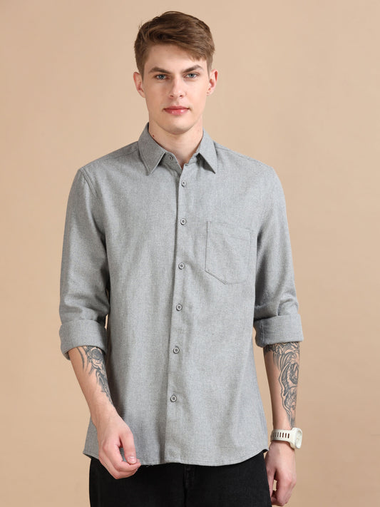Men Classic Grey Solid Shirt