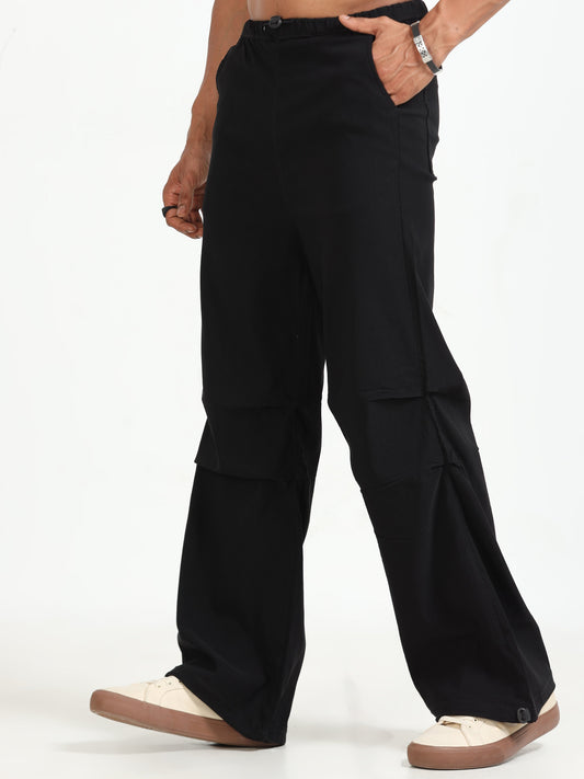 Men Parachute Trousers-Black