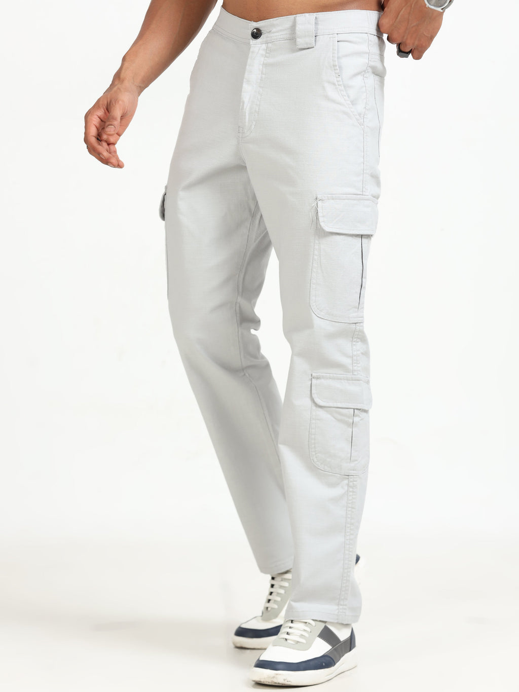 Men Lazy Linen Cargo Trousers-Stone