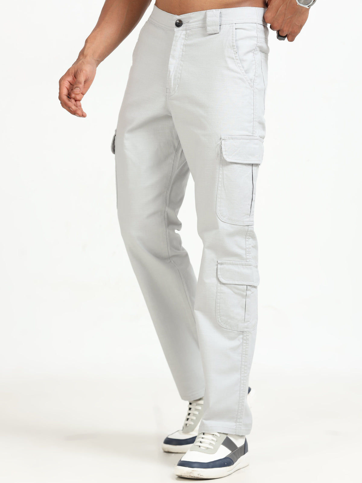 Men Lazy Linen Cargo Trousers-Stone