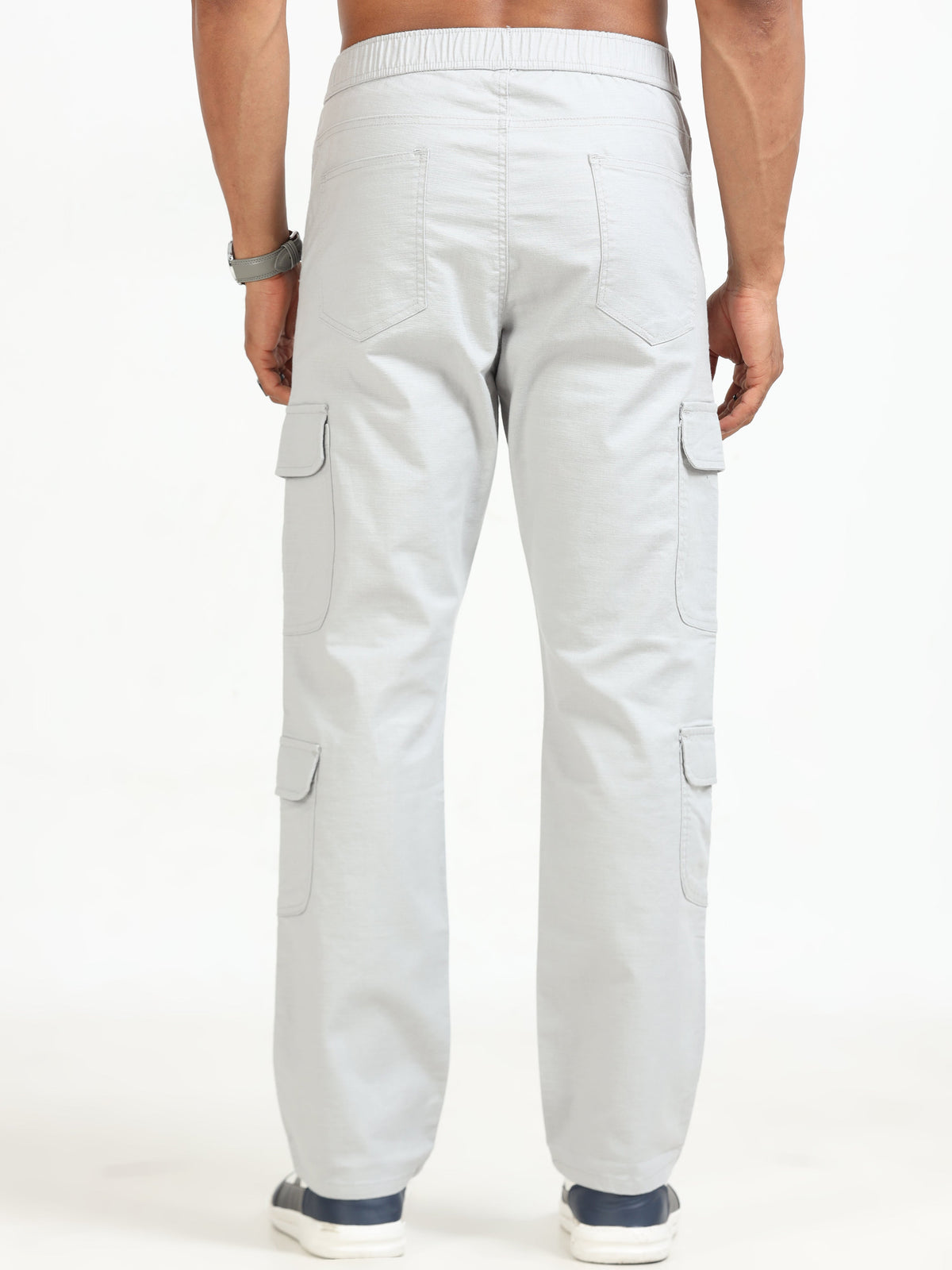 Men Lazy Linen Cargo Trousers-Stone