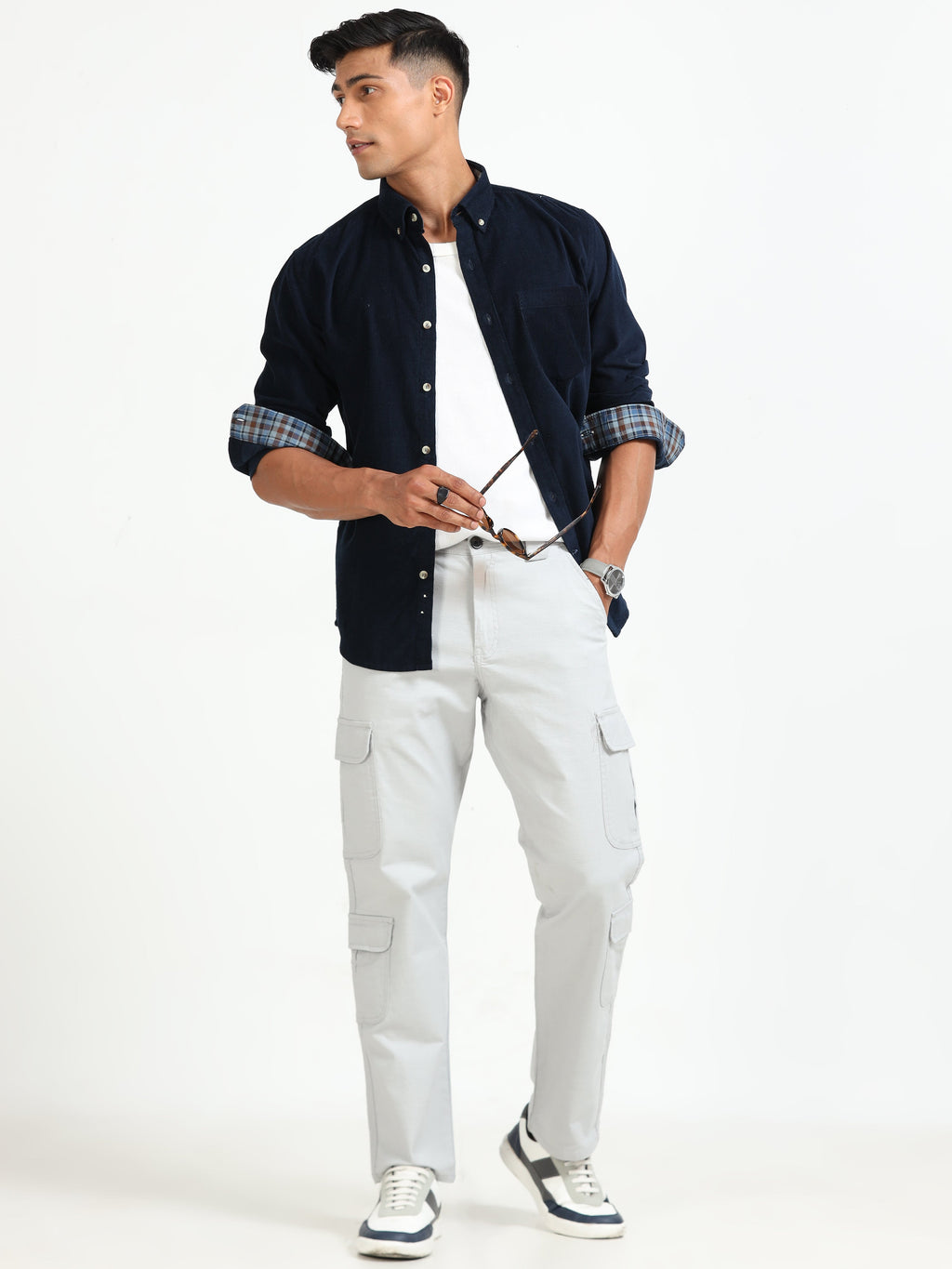 Men Lazy Linen Cargo Trousers-Stone