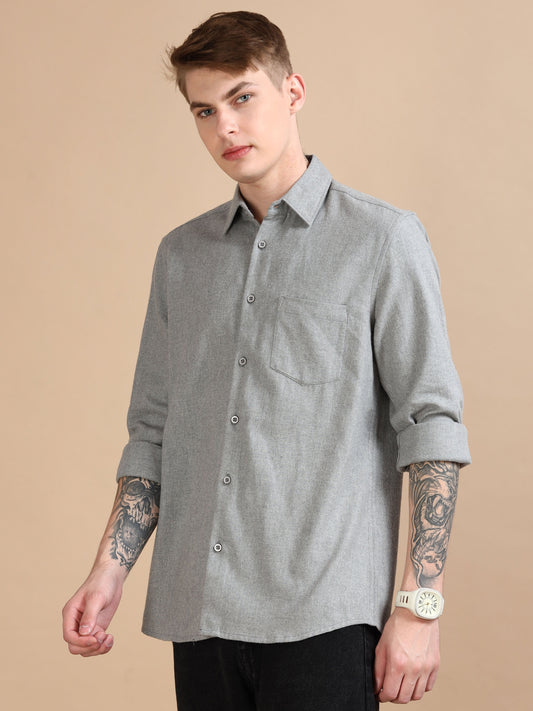 Men Classic Grey Solid Shirt